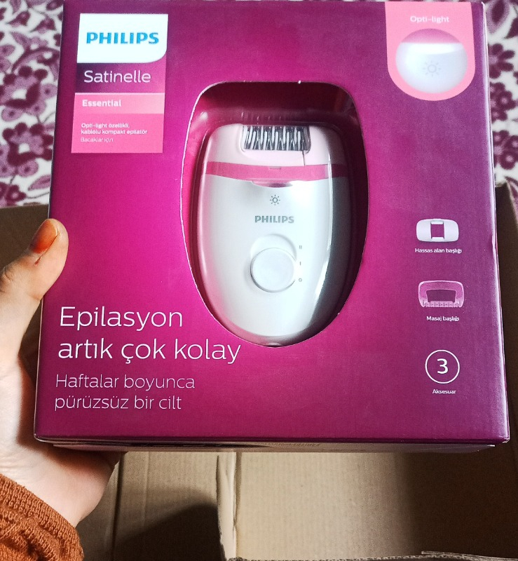Philips BRE255/05 Satinelle Essential Kablolu Kompakt Epilatör Yıkanabilir Başlık ve 3 Hız Ayarıyla