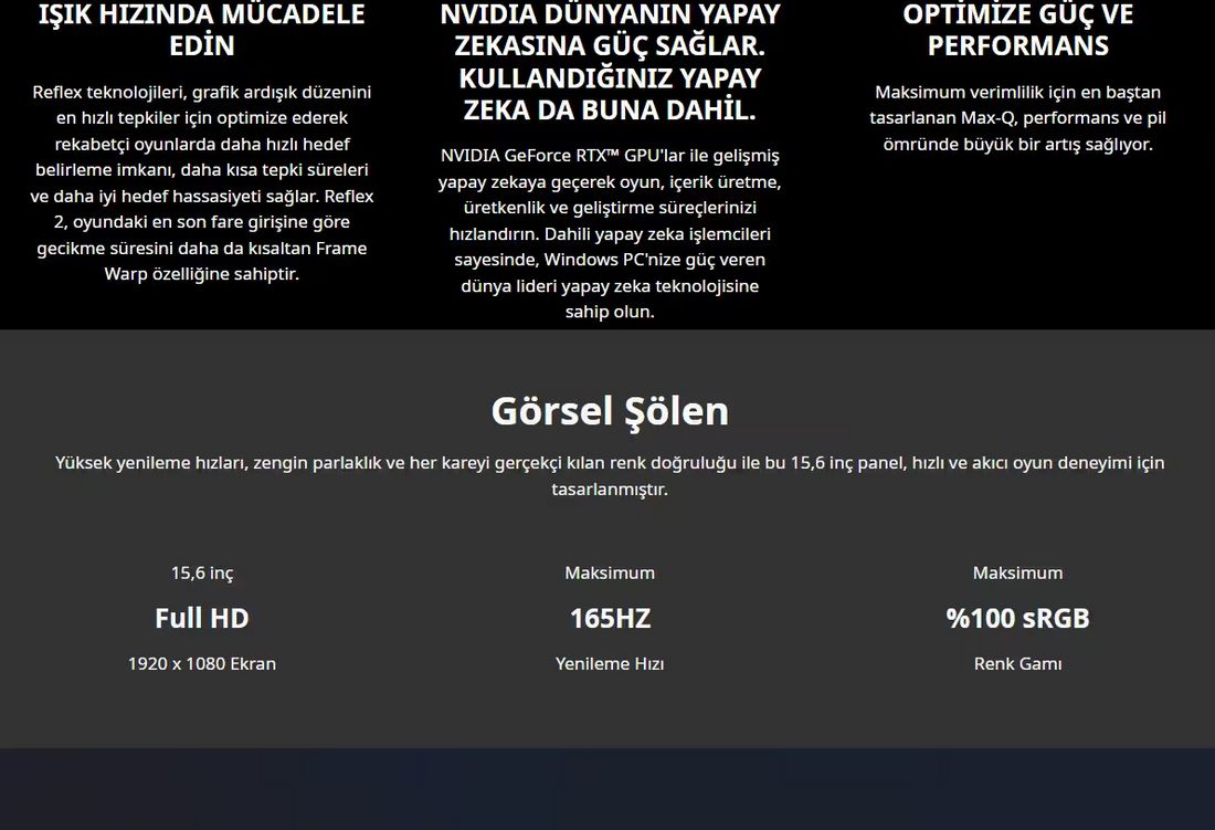 Acer ANV15-52 i9-13900H 16 GB Ram 512 GB SSD Rtx 5060 15.6" Fhd IPS 165 Hz Freedos NH.QZ8EY.004