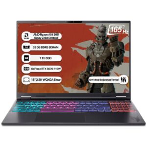 Acer Nitro 18 AMD Ryzen AI 9 365 32GB 1TB SSD RTX5070 Freedos 18" 165Hz Taşınabilir Bilgisayar NH.QYJEY.002 HBCV0000BEMR92