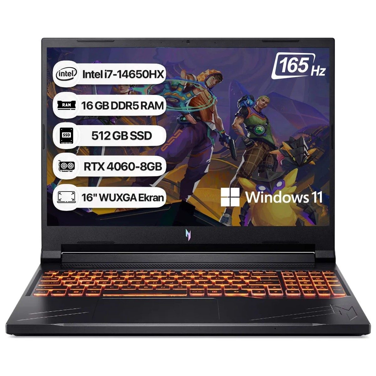Acer Nitro V 16 ANV16-71-751Z Intel Core i7 14650HX 16GB 512GB SSD RTX4060 Windows 11 Home 16" Taşınabilir Bilgisayar NH.QTMEY.001 HBCV0000AP4KEK