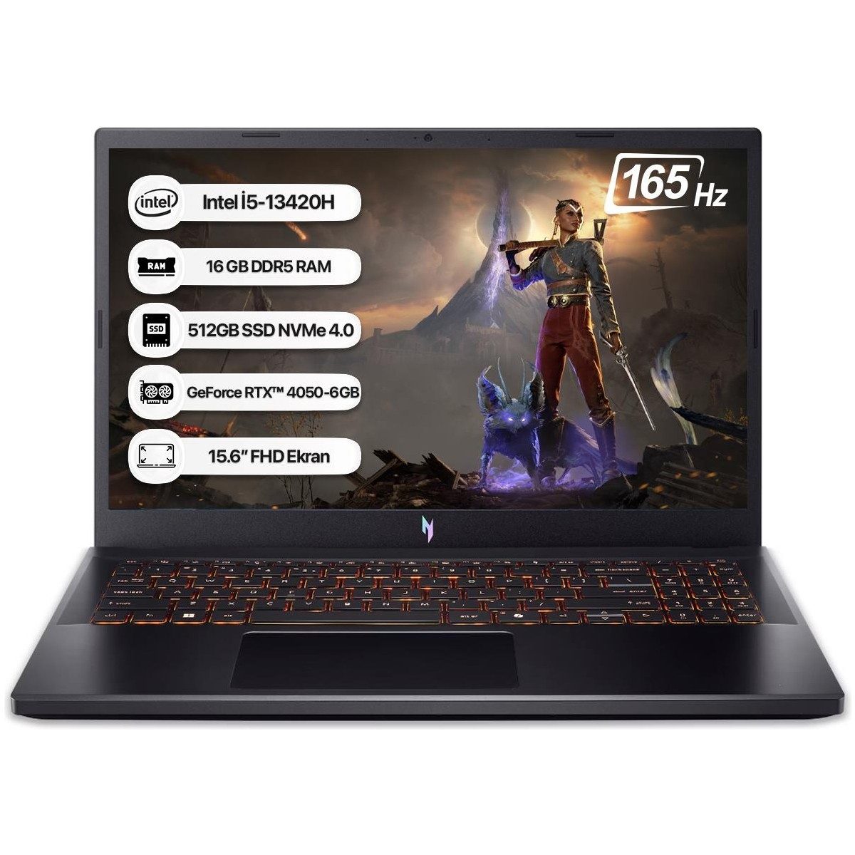 Acer Nitro V15 NH.QV2EY.001 I5-13420H 16GB 512GB SSD RTX4050-6GB 165Hz 15.6 Dos Taşınabilir Bilgisayar HBCV0000CFYWQN
