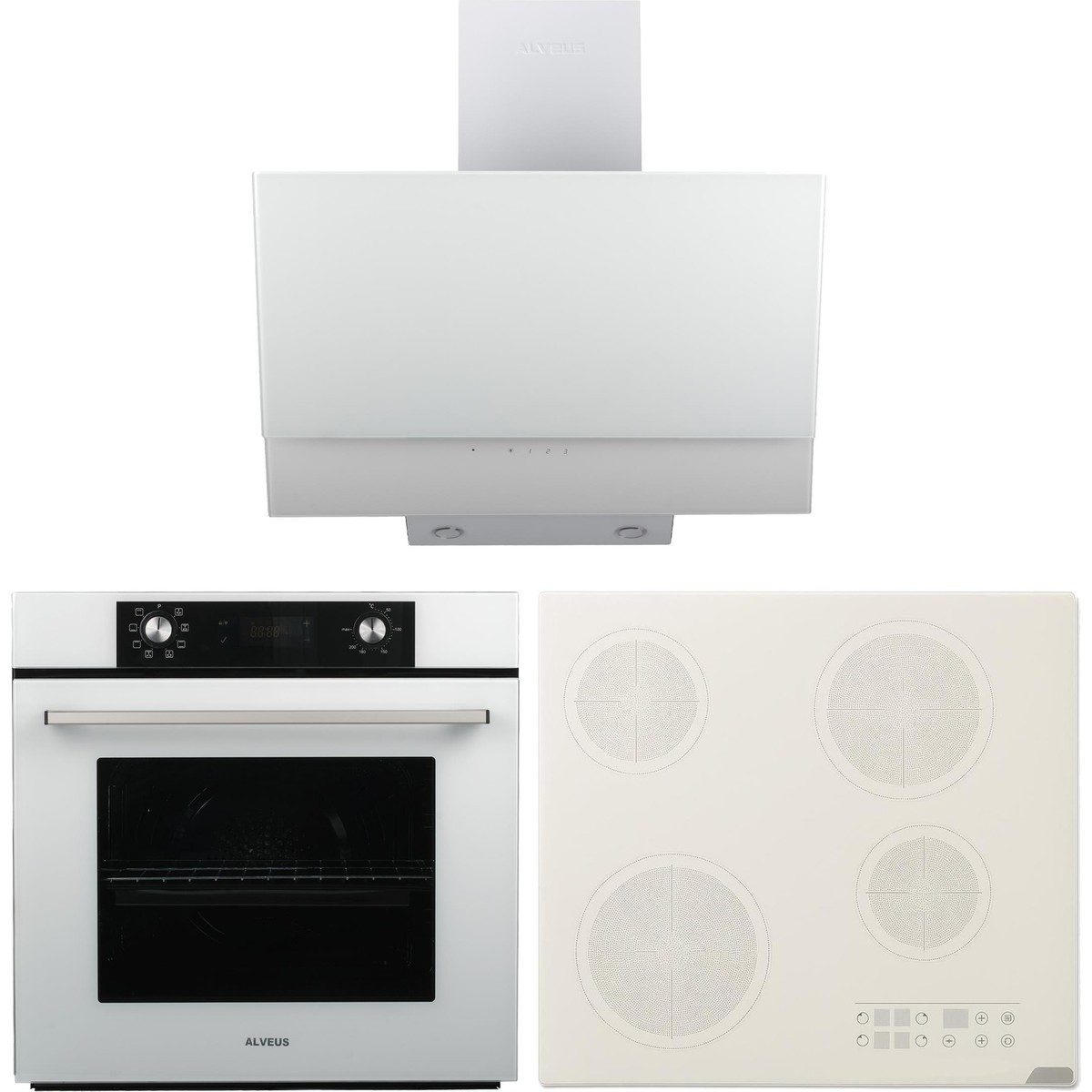 Alveus Elegance Beyaz Elektrikli 3'lü Cam Dijital Ankastre Set (AD30-VİTRO-MFA627) HBCV0000FZP11P