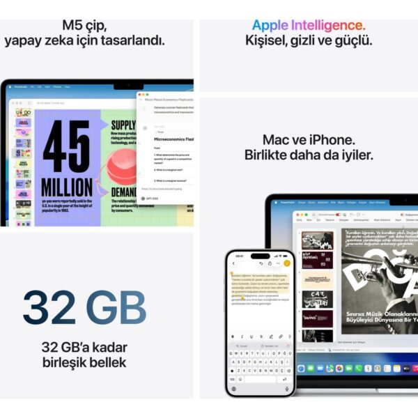 Apple MacBook Air M5 16GB 512GB SSD macOS 15″ Taşınabilir Bilgisayar Gümüş MDV94TU/A