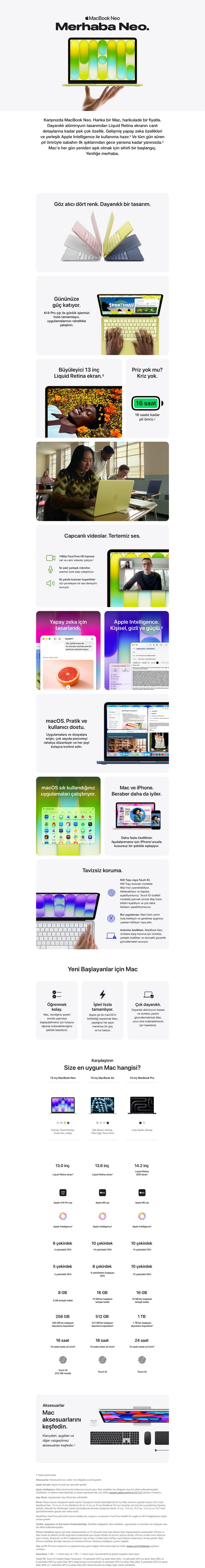 Apple MacBook Neo A18 Pro 8GB 512GB SSD macOS 13" Taşınabilir Bilgisayar Gümüş MHFC4TU/A