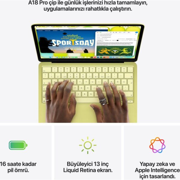 Apple MacBook Neo A18 Pro 8GB 512GB SSD macOS 13″ Taşınabilir Bilgisayar Puslu Sarı MHFE4TU/A