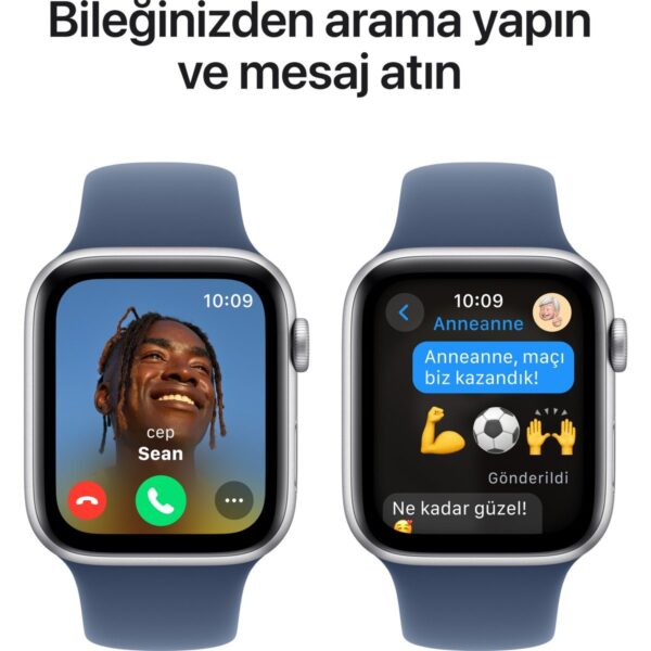 Apple Watch SE GPS, 44 mm Gümüş Alüminyum Kasa ve Kot Rengi Spor Kordon – S/M