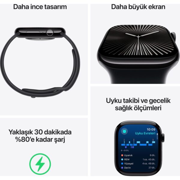 Apple Watch Series 10 GPS, 46 mm Gümüş Rengi Alüminyum Kasa ve Kot Rengi Spor Kordon – M/L