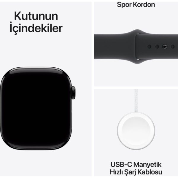 Apple Watch Series 10 GPS + Cellular 42 mm Ekran Boyutu ile Simsiyah Alüminyum Kasa Sağlık Takibi Özellikleri M/L