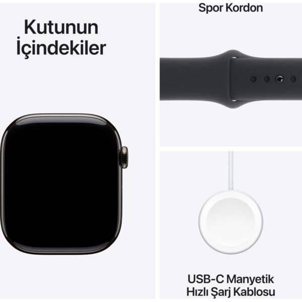 Apple Watch Series 10 GPS + Cellular, 46 mm Arduvaz Titanyum Kasa ve Siyah Spor Kordon – S/M