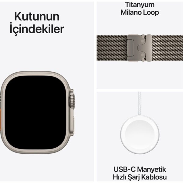 Apple Watch Ultra 2 GPS + Cellular, 49 mm Natürel Titanyum Kasa ve Natürel Titanyum Milano Loop – Küçük Boy