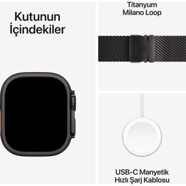 Apple Watch Ultra 2 GPS + Cellular 49mm Siyah Titanyum Kasa ve Siyah Titanyum Milanese Loop – Küçük Boy
