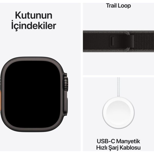 Apple Watch Ultra 3 Gps + Cellular, 49 mm Siyah Titanyum Kasa ve Siyah/kömür Trail loop – S/m