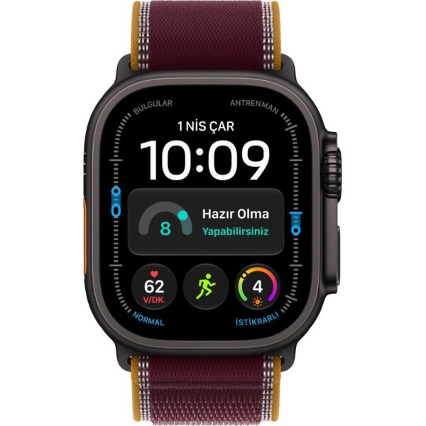 Apple Watch Ultra 4 Gps + Cellular, 49 mm Siyah Titanyum Kasa ve Burgonya Trail Loop – M/l