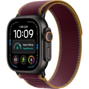 Apple Watch Ultra 4 Gps + Cellular, 49 mm Siyah Titanyum Kasa ve Burgonya Trail Loop - M/l Siyah - Burgonya