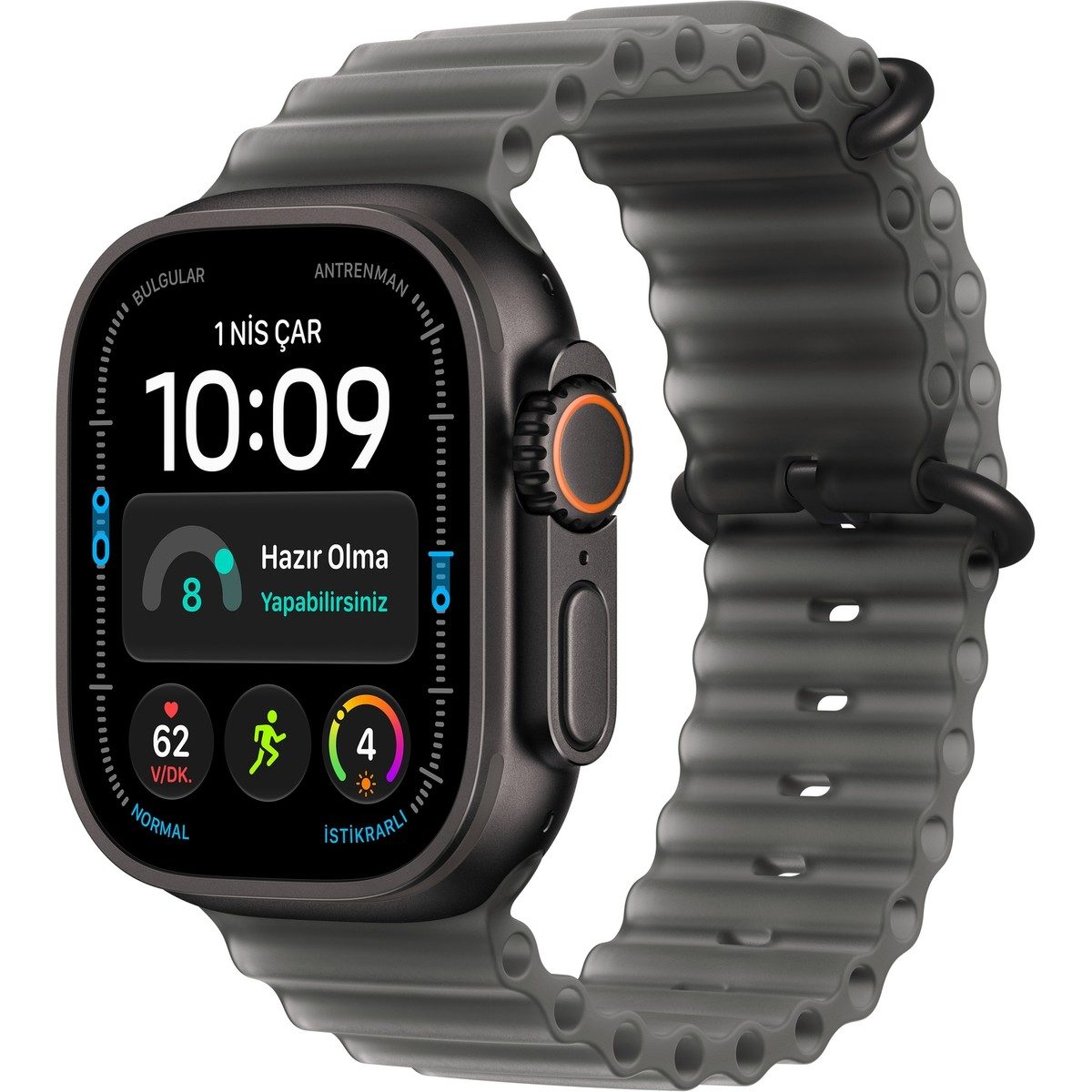 Apple Watch Ultra 4 Gps + Cellular, 49 mm Siyah Titanyum Kasa ve Buzlu Siyah Ocean Kordon Siyah - Buzlu Siyah