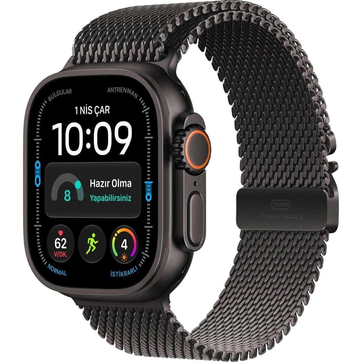 Apple Watch Ultra 4 Gps + Cellular, 49 mm Siyah Titanyum Kasa ve Siyah Titanyum Milano Loop - Orta Boy Siyah - Siyah Titanyum