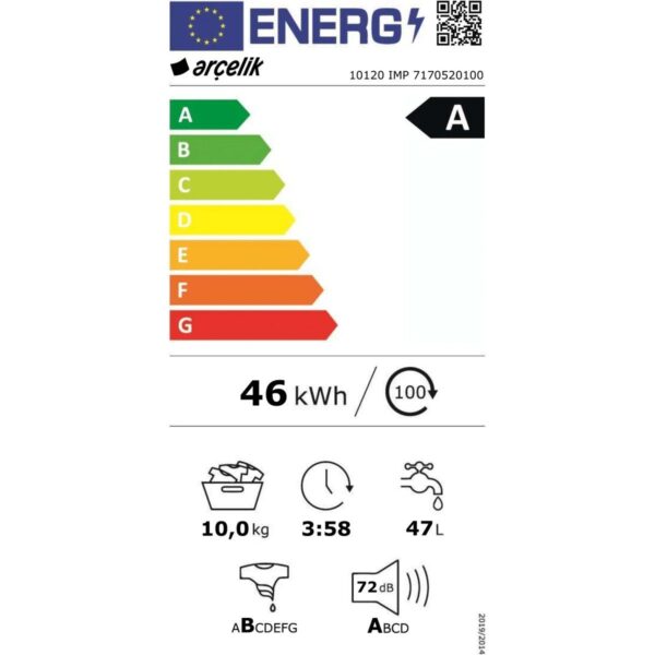 Arçelik 10120 IMP Neo Yapay Zeka Teknolojili 10 Kg Çamaşır Makinesi B Enerji Sınıfı 1200 Devir