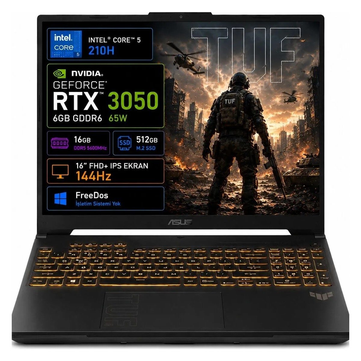 Asus Tuf Gaming F16 FX607VJB-RL037 Intel Core 5 210H 16GB 512GB SSD RTX3050 6 GB 16" Fhd+ Wuxga 144Hz IPS Panel Freedos Taşınabilir Bilgisayar HBCV0000FNFDRI