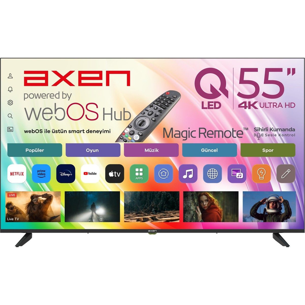 Axen AX55QUPRL-W02M 55" 139 Ekran Uydu Alıcılı 4K Ultra HD QLED webOS Smart TV HBCV0000EPC7EA