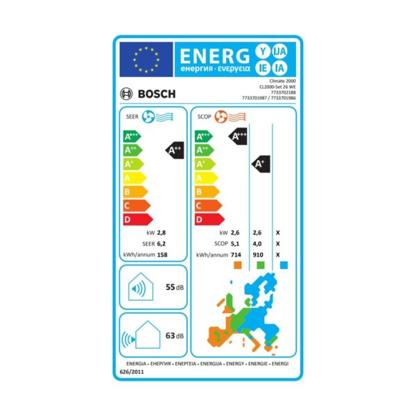 Bosch 9000 BTU Duvar Tipi Klima CL2000U W 26 E A++ Inverter Özelliği ile Sessiz Çalışma