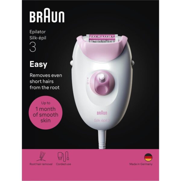Braun Silk·épil 3 Kablolu Epilatör, Kalıcı Pürüzsüz Cilt, 3-000