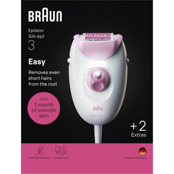 Braun Silk·épil 3 Kablolu Epilatör, Kalıcı Pürüzsüz Cilt, 3-031
