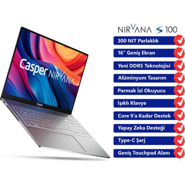 Casper Nirvana S100 Intel Core i5 13420H 16GB 1TB SSD Freedos 16″ Taşınabilir Bilgisayar S100.1342-BF00X-G-F