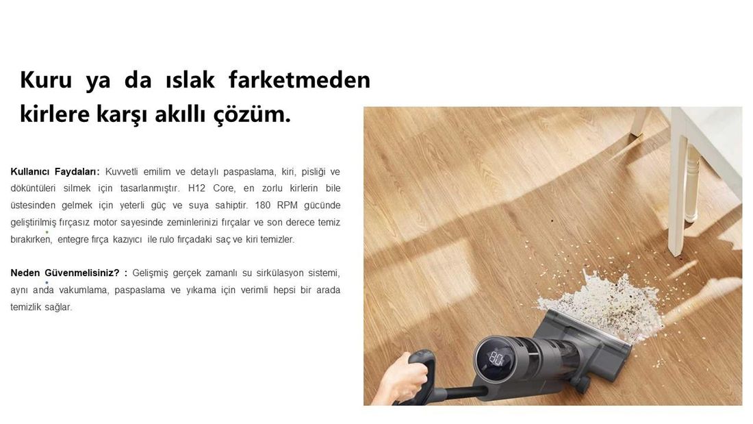Dreame H12 Core Islak/Kuru Süpürge Hafif ve Akıllı Süpürge ve Paspas, Akıllı Kir Algılama, Otomatik Kendi Kendini Temizleme, Ahşap Vinil ve Sert Zeminler