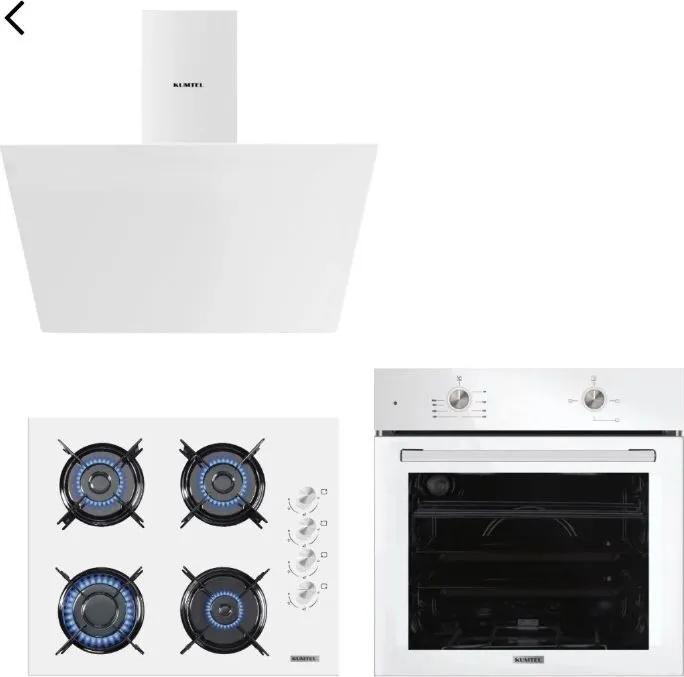 Kumtel Kristal Beyaz Cam Ankastre Set (DA6-830 Davlumbaz + KO-40 TAHDF Ocak + B66-SF2 Fırın)