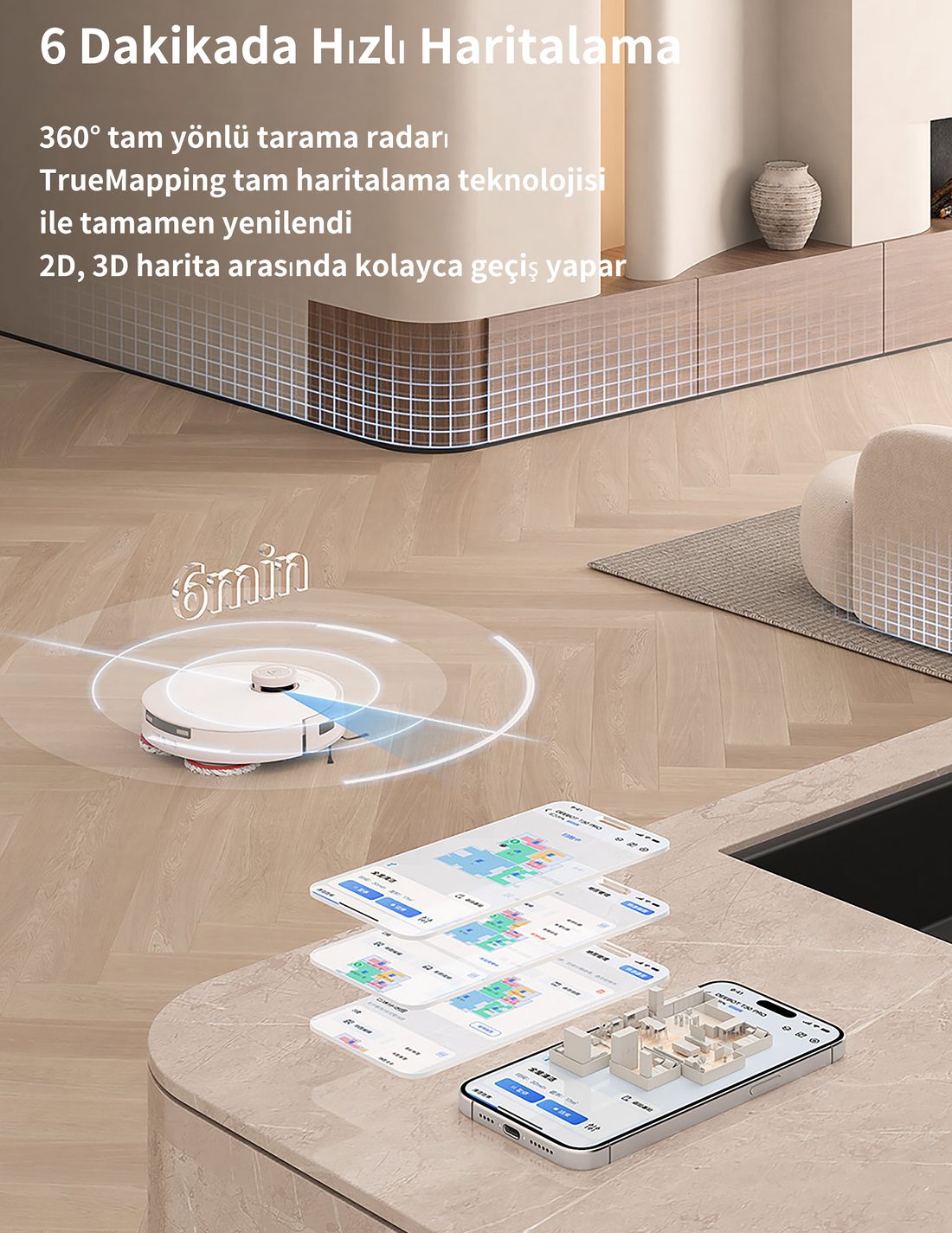 Ecovacs Deebot Akıllı Robot Süpürge ve Paspas 20.000Pa Emiş Gücü