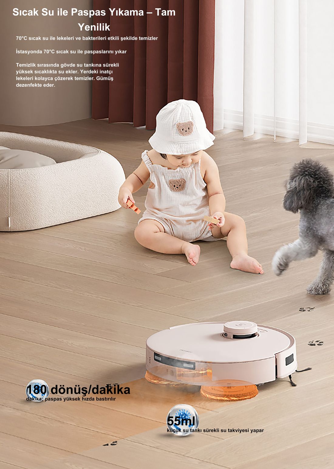 Ecovacs Deebot Akıllı Robot Süpürge ve Paspas 20.000Pa Emiş Gücü