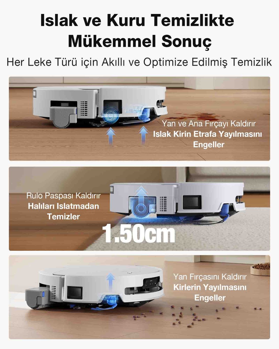 ECOVACS DEEBOT Robot Süpürge ve Paspas, 30.000 Pa Emiş Gücü, OZMO Roller 3.0, Triple Lift Teknolojisi, TruePass 4WD Engelleri Aşma, Akıllı Navigasyon, Temiz Su ile Basınçlı Yıkama