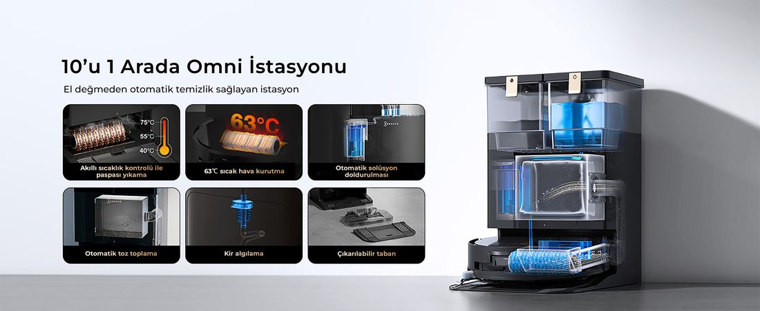 Ecovacs Deebot X8 Pro Omni Siyah Robot Süpürge ve Paspas 18000 Pa Emiş Gücü
