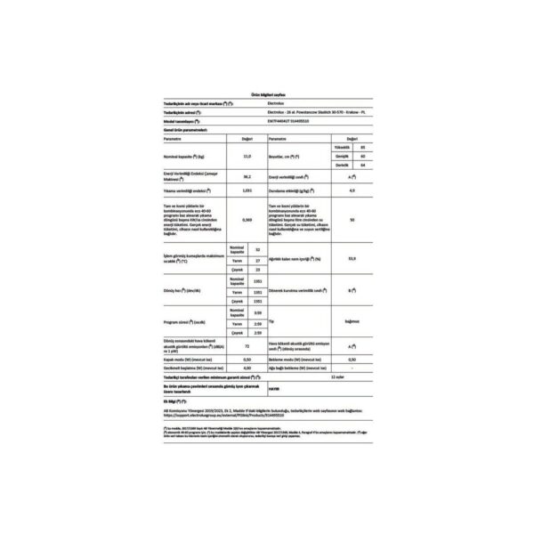 Electrolux EW7F4404UT 700 Serisi Steamcare 11 kg 1400 Devir A Sınıfı -%30 Universaldose Çamaşır Makinesi