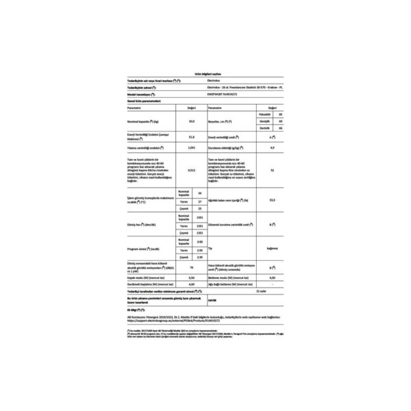 Electrolux EWZF541BT 10 kg 1400 Devir TimeCare 14/30/60 dk Hızlı Yıkama Buharlı Anti Alerji Programlı Inverter Çamaşır Makinesi