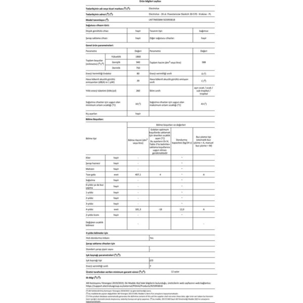 Electrolux LNT7MD58W Twintech No-Frost 588 Lt 84 cm Alttan Donduruculu Buzdolabı D Enerji Sınıfı Beyaz