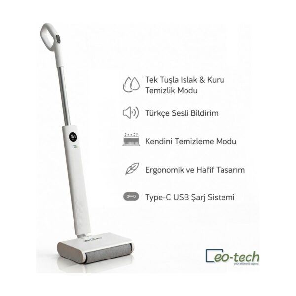 Eotech Eo-Tech DW200 Kablosuz Şarjlı Mop 460 ml Temiz Su Tankı ile 410 ml Kirli Su Tankı Özellikli