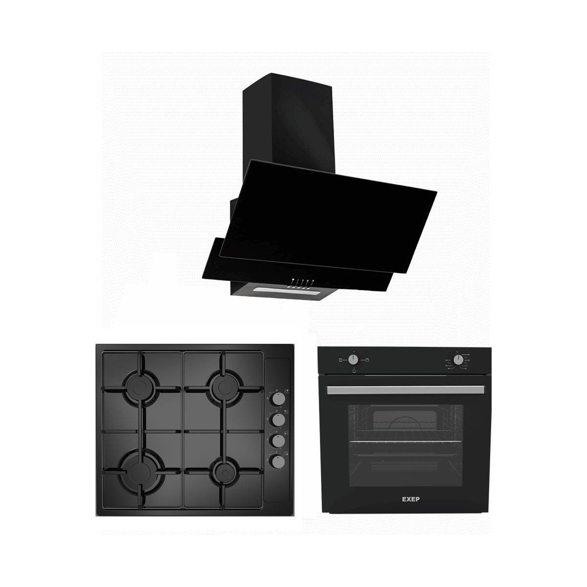 Exep Basic Eğik Siyah 3 Lü Ankastre Set ED401-EO330-EF200 A Enerji Sınıfı Modern Tasarım HBCV00002DC3LE