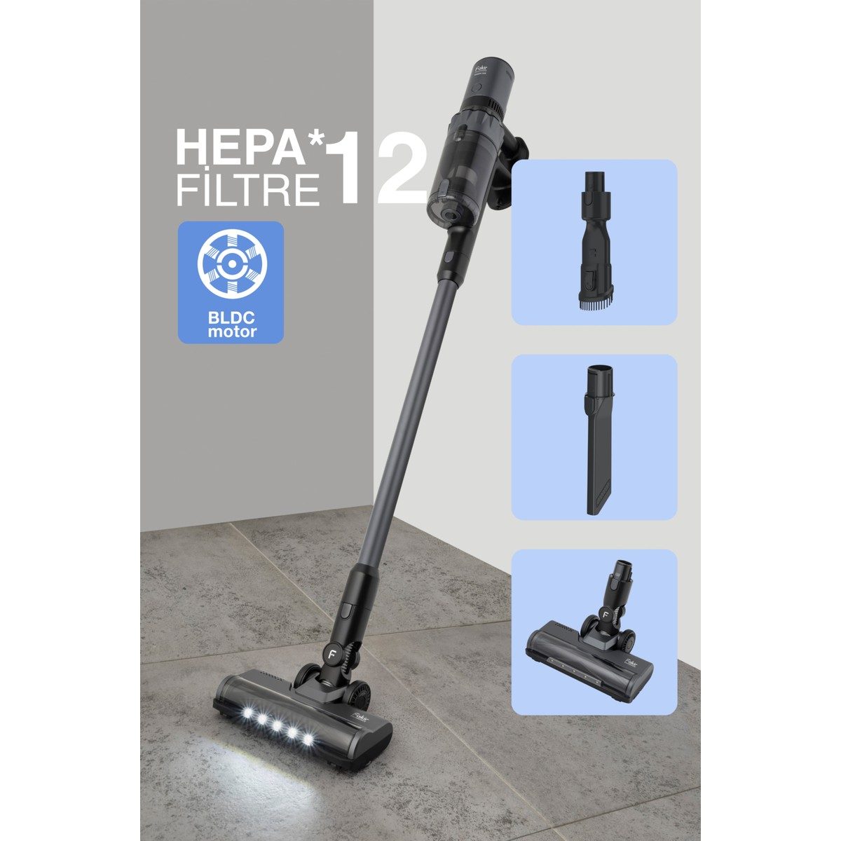 Fakir Shadow 7016 Kablosuz Şarjlı Elektrikli Süpürge HEPA Filtreli Gri Renk 0.5 L Toz Hacmi HBCV0000A8WYNF