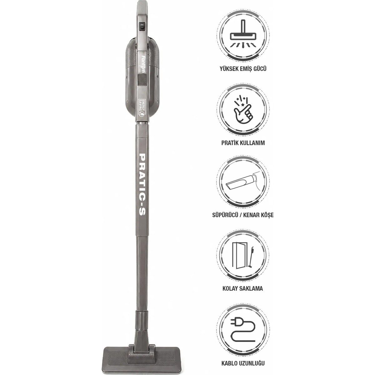 Fantom P1200 Pratic-s Toz Torbasız Elektrikli Dikey Süpürge Antrasit