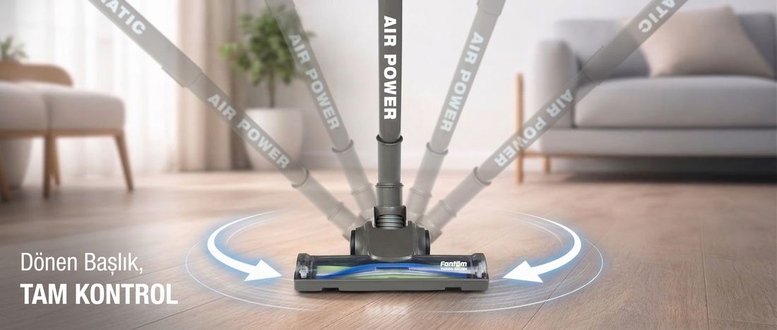 Fantom Pratic Aır Power P 1250 Antrasit Torbasız Dönebilen Turbo Başlıklı Dikey Süpürge