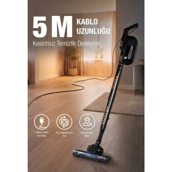 Fantom Pratic Aır Power P 1250 Siyah Torbasız Dönebilen Turbo Başlıklı Dikey Süpürge