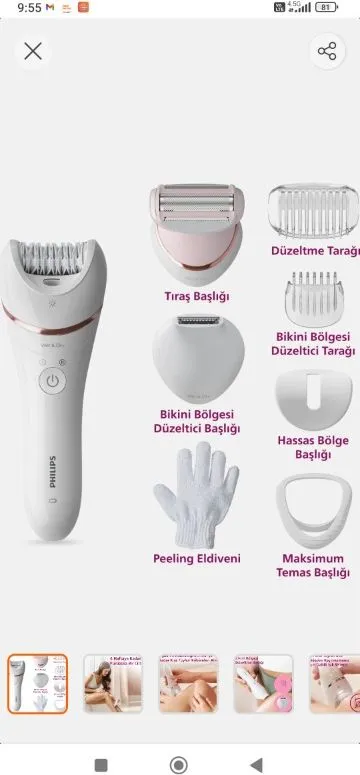 Philips BRE720/05 Epilatör (Yüz+Koltuk alti+Bikini Bölgesi+Bacak)Islak-Kuru,Işıklı,Kablosuz