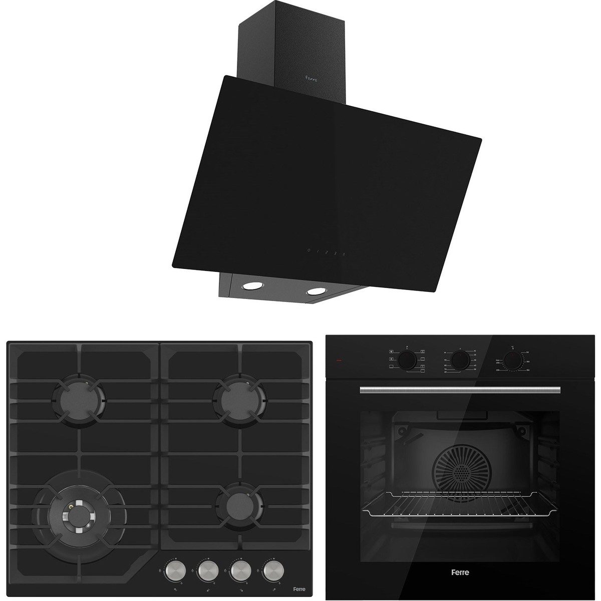 Ferre Flowart Nt Asimetrik Seriisi 3'lü Siyah Ankastre Set ( QBL62CS-NT025-D077 ) HBCV0000823MI4