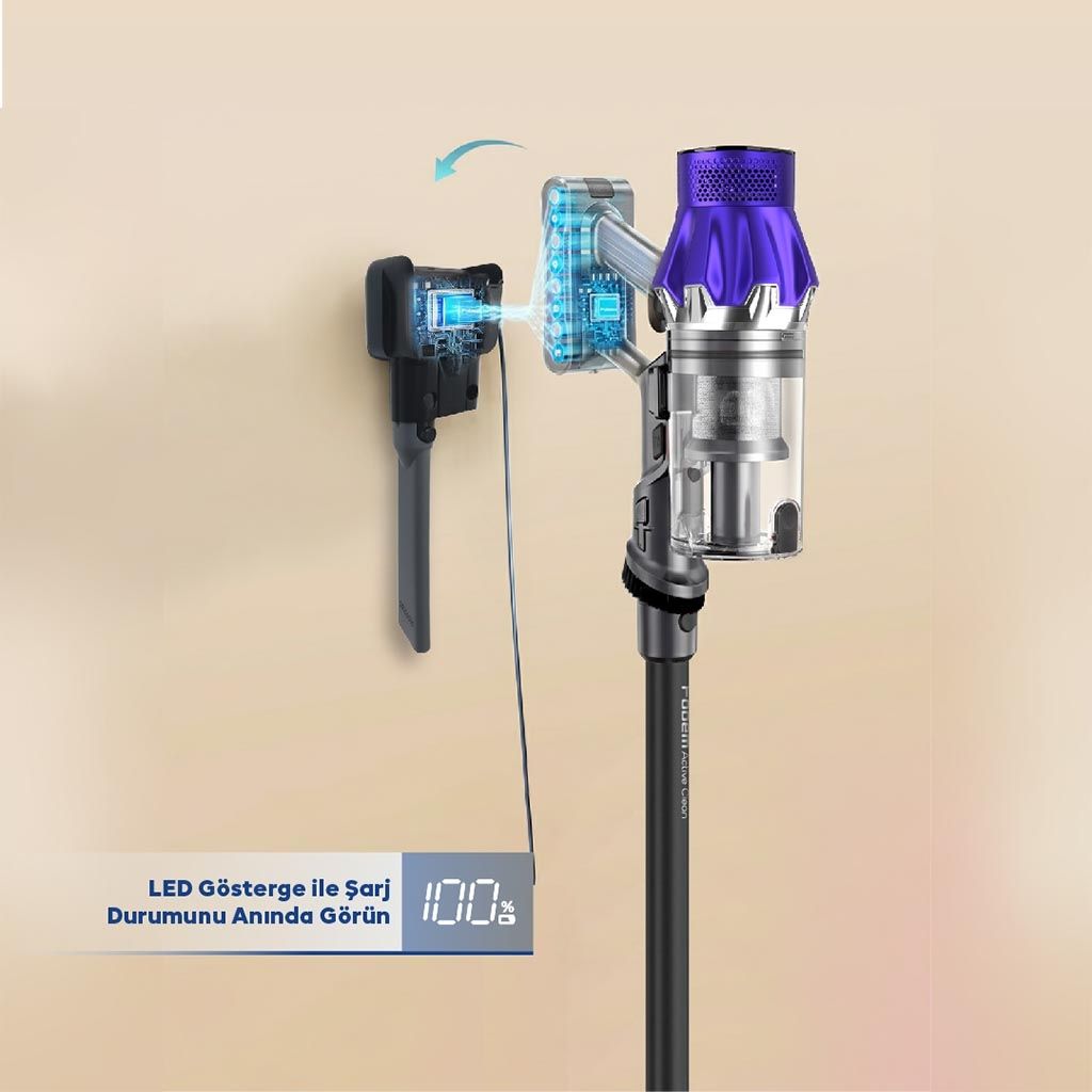Fobem Active Clean Şarjlı Dikey Süpürge 400W Toz Algılama
