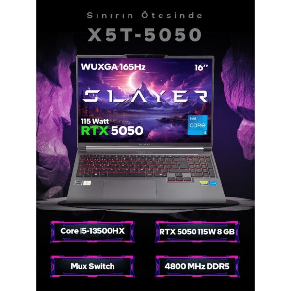 Game Garaj Slayer X5T-5050 C7 Intel Core I5 13500HX 16GB Ram 1tb SSD RTX5050 16″ Wuxga 165Hz IPS Freedos Oyuncu Laptop
