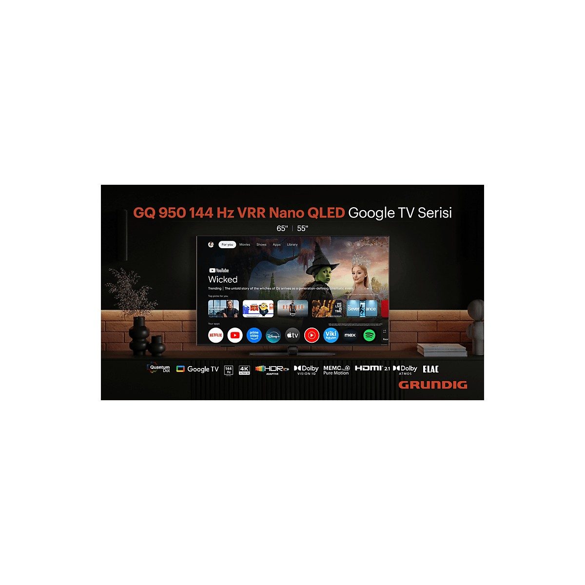Grundig 65 GQ 950A 65'' 165 Ekran Uydu Alıcılı 4K Ultra HD Google Smart QLED TV HBCV0000AVI3NI