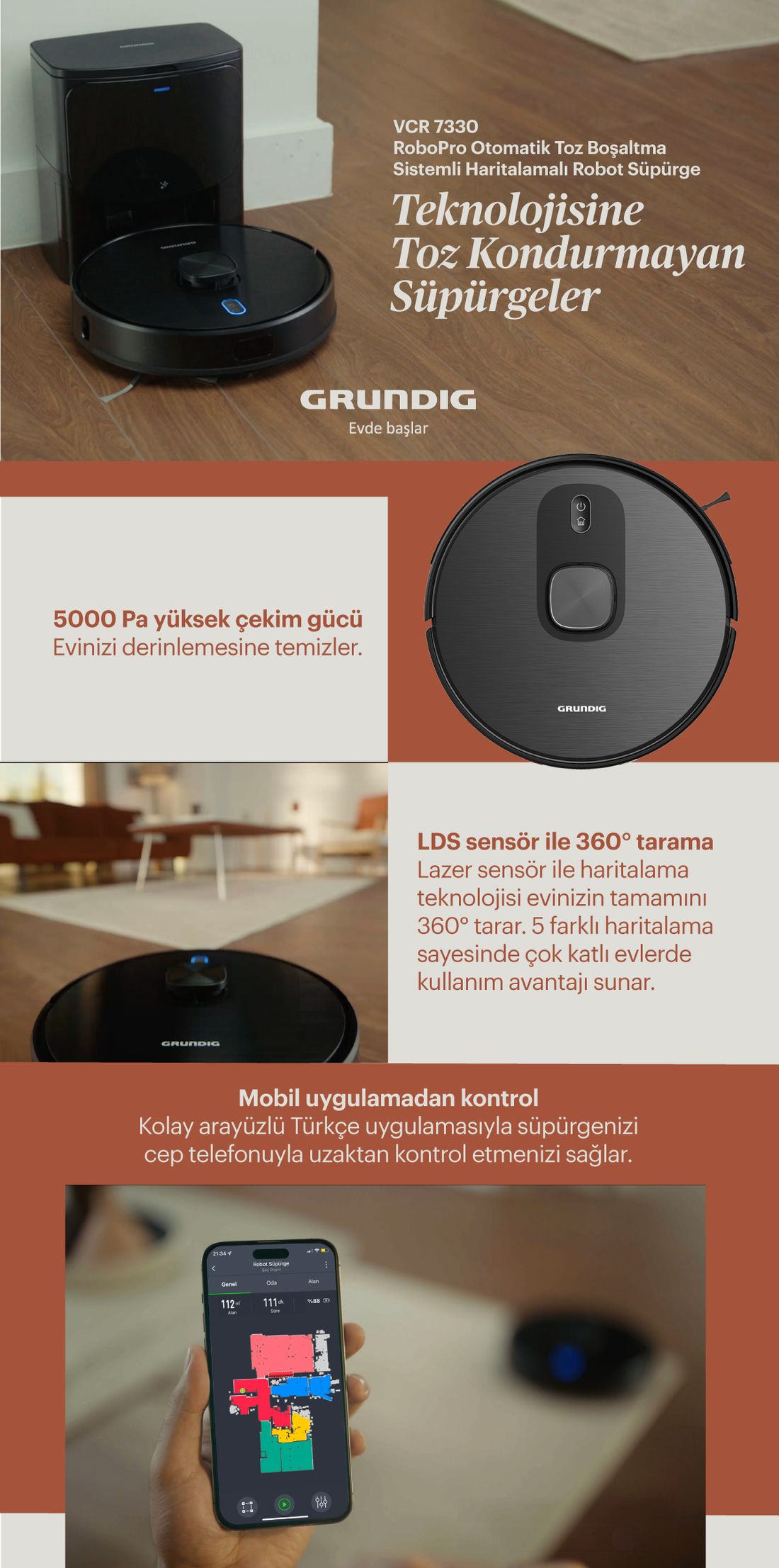 Grundig VCR 7330 Akıllı Robot Süpürge