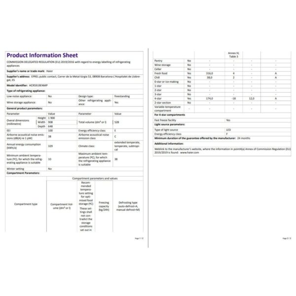 Haier HCR5919ENMP E Enerji Sınıfı 528 Lt Gardırop Tipi No Frost Buzdolabı