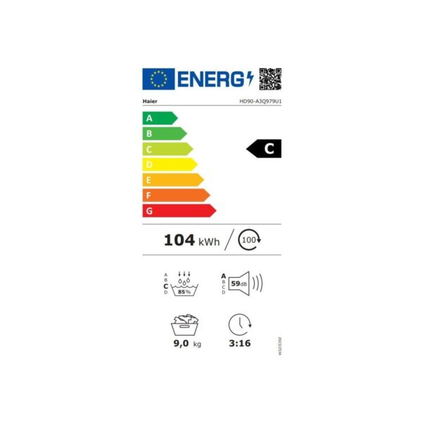 Haier HD90-A3Q979U1-S 9 kg Wi-Fi Bağlantılı Isı Pompalı Kurutma Makinesi